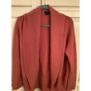 Talbots 100% Merino Wool Open Cardigan Sweater Sz L Salmon